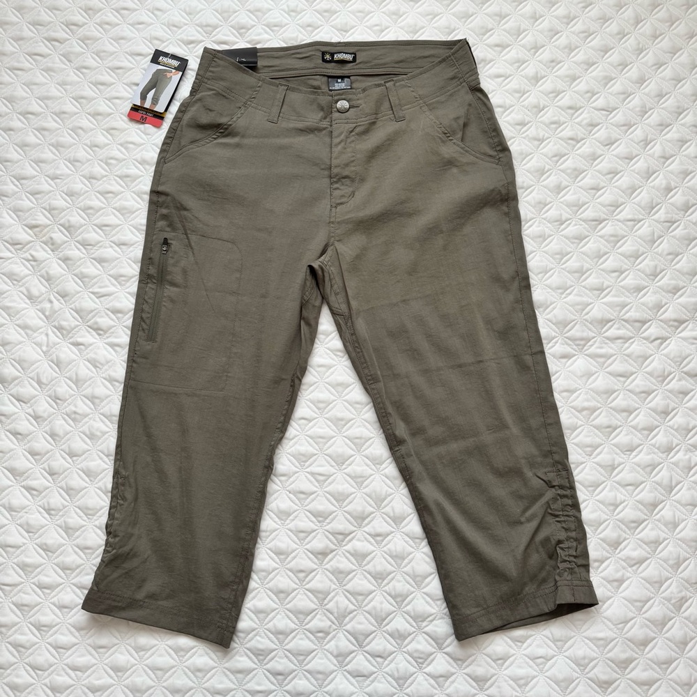 NWT Khombu Olive Green Lightweight Hiking Stretch Capri Pants Size M